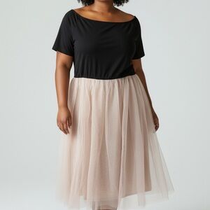 NWT PatPat Women’s Large Dancewear Black top and white Tulle w/nude lining